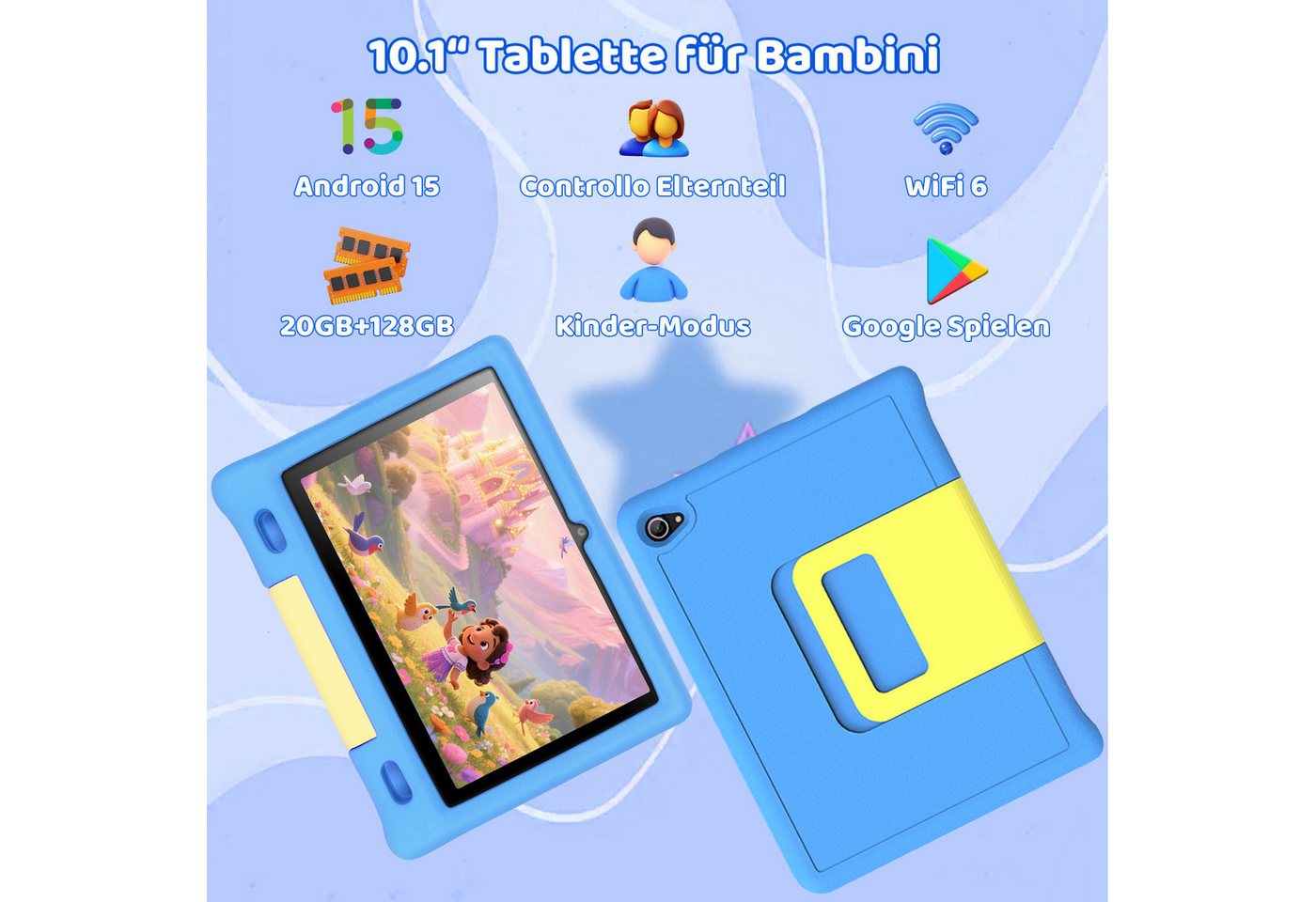 BUFO 10 Zoll 3GB RAM, 128GB, 1280x800 HD Display, Wi-FI 6, 5000mAh, Kinder Tablet (10", 128 GB, Android 15, 5G WiFi, Android 15 Kinder-Tablet mit Elternkontroll – Bild 2 von 5