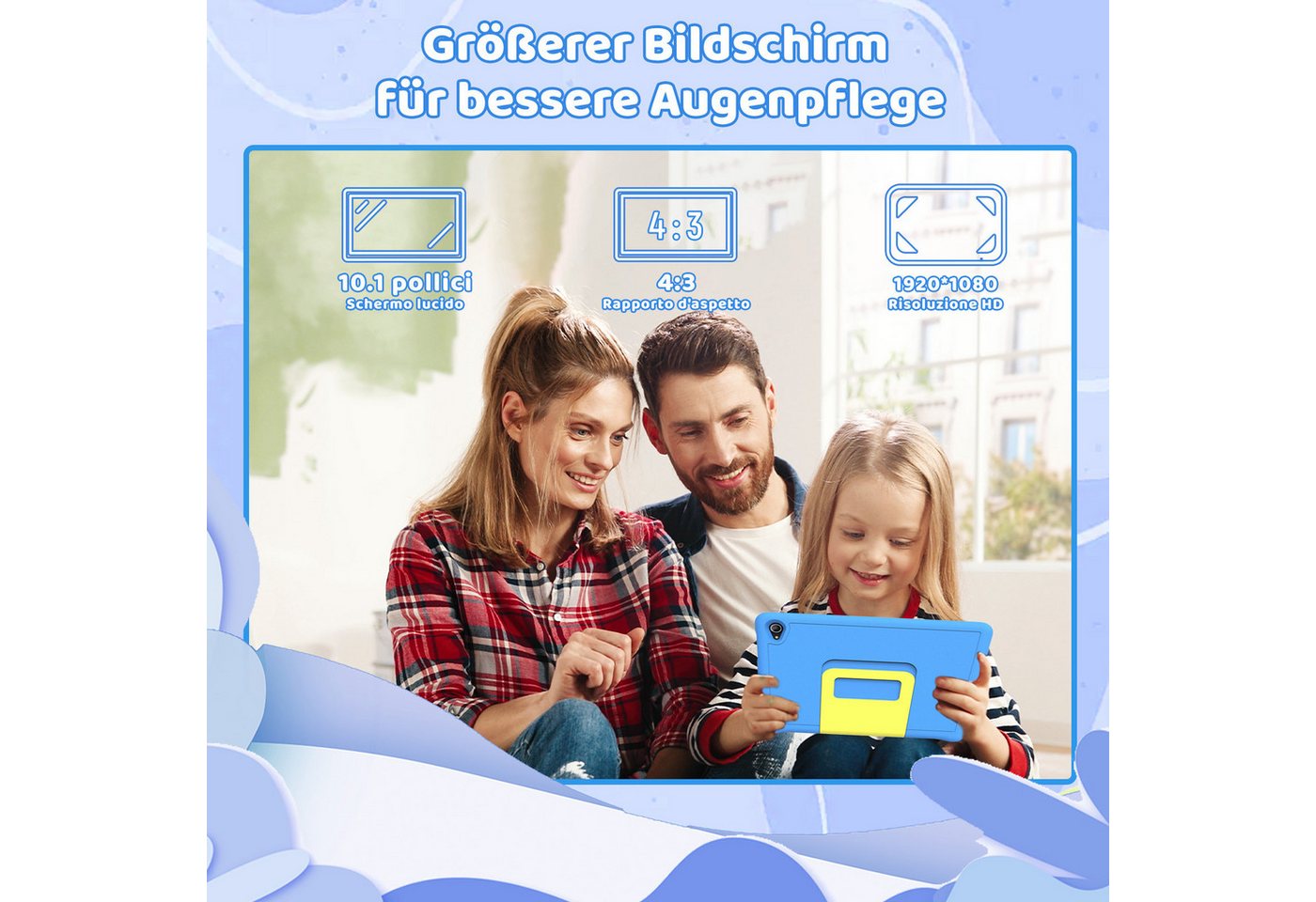 BUFO 10 Zoll 3GB RAM, 128GB, 1280x800 HD Display, Wi-FI 6, 5000mAh, Kinder Tablet (10", 128 GB, Android 15, 5G WiFi, Android 15 Kinder-Tablet mit Elternkontroll – Bild 4 von 5