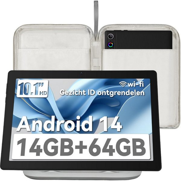 BUFO 10 Zoll Android 14 Tablet mit Ladedock & Lautsprecher, 14(3+11)GB+64GB Tablet (10", 64 GB, Android 14, WiFi 6, BT 5.0)