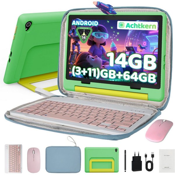 BUFO 10 Zoll Android 16, 24(3+21)GB RAM+64GB, 1280x800 HD IPS, Kinder Tablet (10", 64 GB, Android 16, WiFi 6, GMS-Zertifizierung Android 16, mit Stylus/Maus/Tas