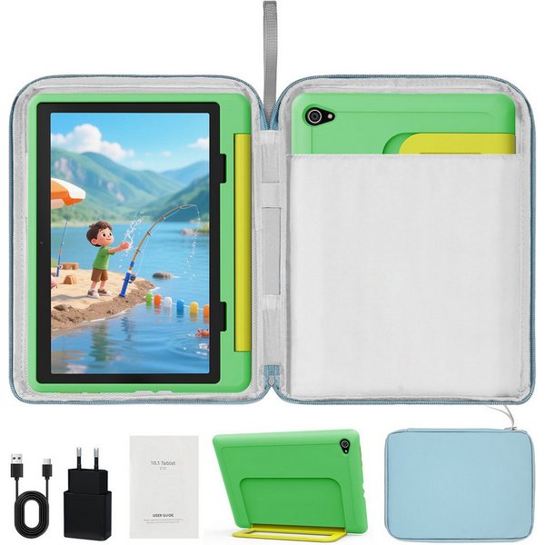 BUFO 10 Zoll Android 16, 24(3+21)GB RAM+64GB, 1280x800 HD IPS, Kinder Tablet (10", 64 GB, Android 16, WiFi 6, Robuste Schutzhülle, Vorinstallierte Lernapps, GMS