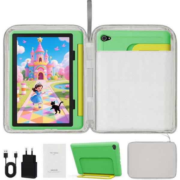 BUFO 10 Zoll Android 16, 24(3+21)GB RAM+64GB, 1280x800 HD IPS, Kinder Tablet (10", 64 GB, Android 16, WiFi 6, Robuste Schutzhülle, Vorinstallierte Lernapps, GMS