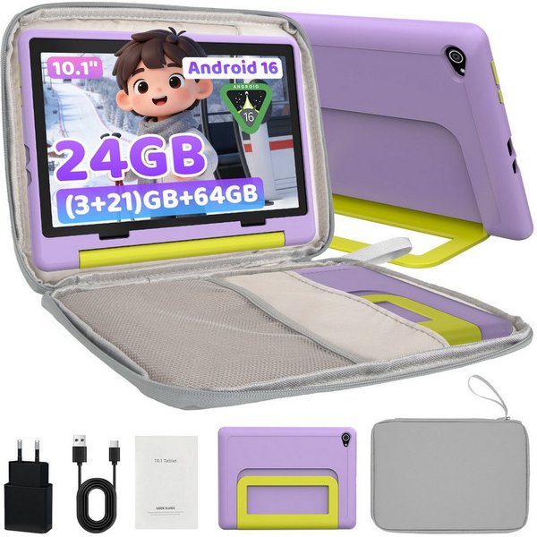 BUFO Kinder Lern-Tablet mit Elternkontrolle 10'' Android 16, 64GB Tablet (10", 64 GB, Android 16, Kids Bumper blau)