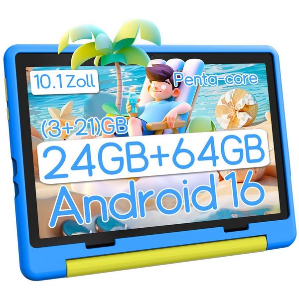 BUFO Kinder Lern-Tablet mit Elternkontrolle 10'' Android 16, 64GB Tablet (10", 64 GB, Android 16, Kids Bumper blau)