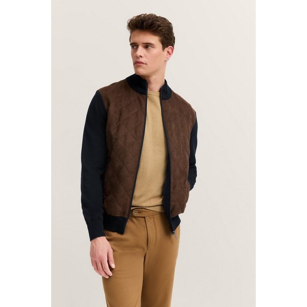 bugatti Strickjacke Regular Fit mit Velour-Front & Stehkragen