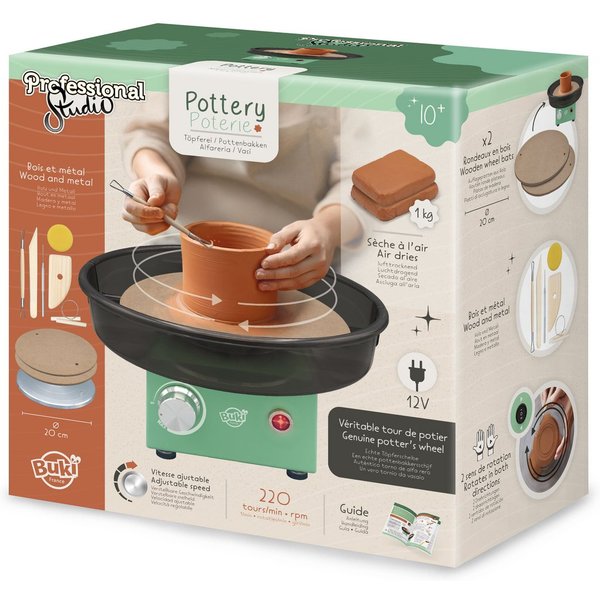 Buki France Experimentierkasten Professional Studio Töpferscheibe mit 1 kg Ton & Zubehör, (1-tlg)