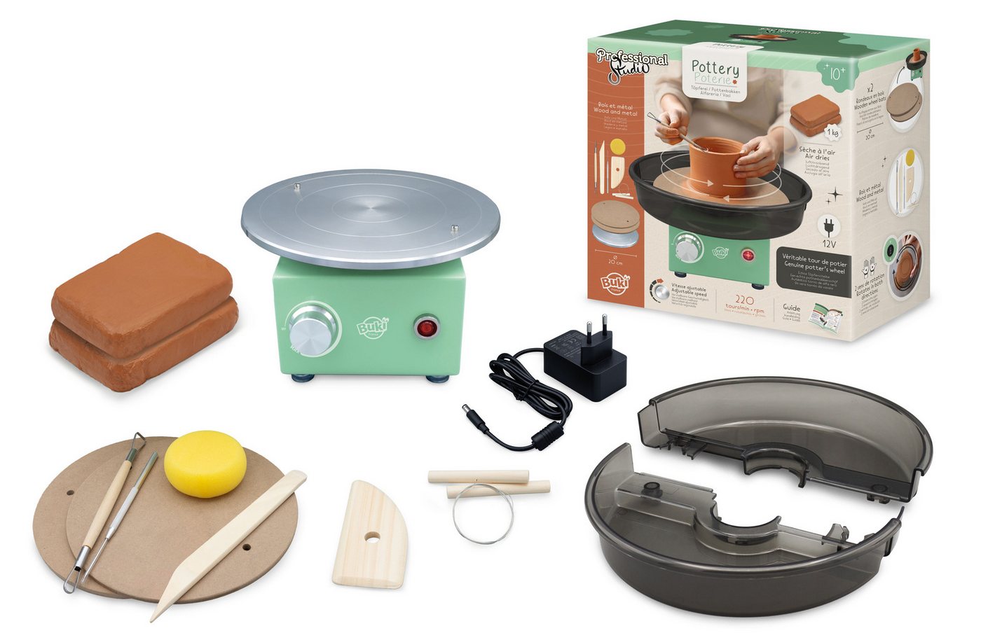 Buki France Experimentierkasten Professional Studio Töpferscheibe mit 1 kg Ton & Zubehör, (1-tlg) – Bild 2 von 5