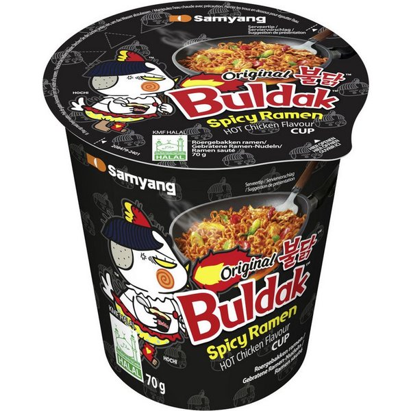 Buldak Instant-Gericht, Buldak Cup Ramen Hot Chicken Original Geschmack scharf würzig 70g