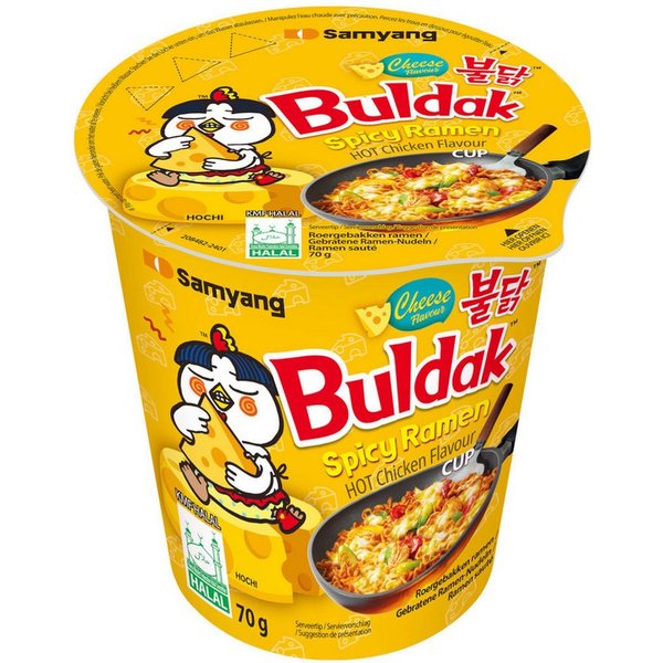 Buldak Instant-Gericht, Buldak Cup Ramen Hot Chicken Cheese Geschmack scharf würzig 70g