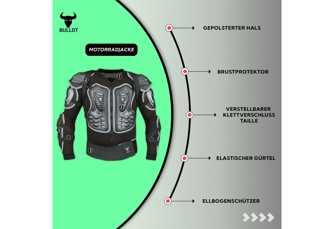 BULLDT Protektorenjacke BLD507, Protektorenjacke Motorrad Motocross Skatebording protektoren – Bild 3 von 5