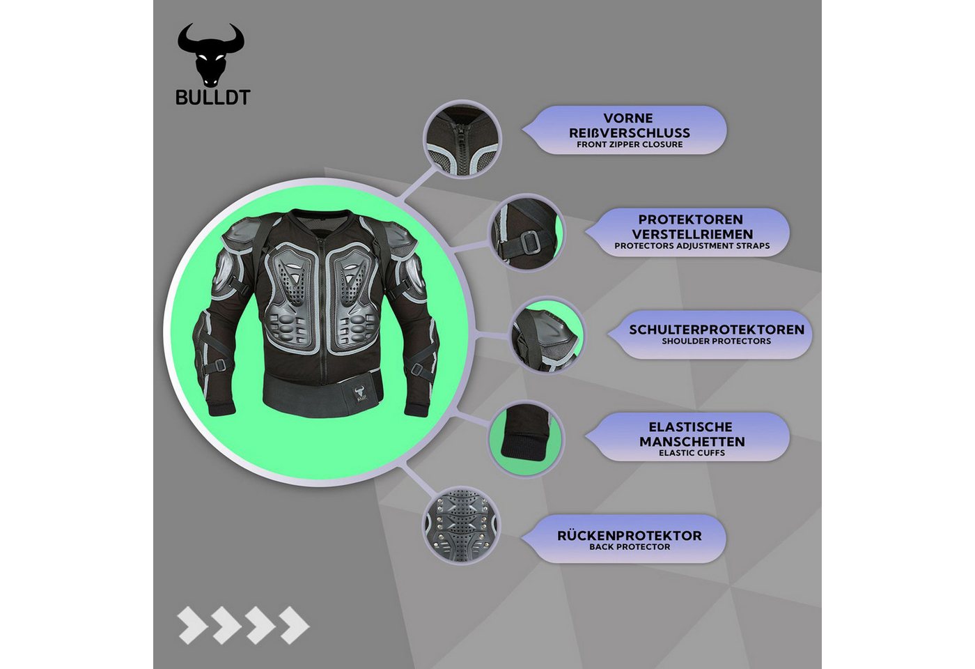 BULLDT Protektorenjacke BLD507, Protektorenjacke Motorrad Motocross Skatebording protektoren – Bild 4 von 5