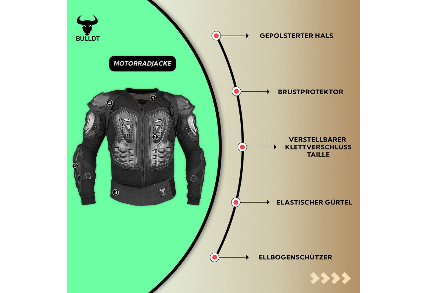 BULLDT Protektorenjacke BLD507, Protektorenjacke Motorrad Motocross Skatebording protektoren – Bild 3 von 5