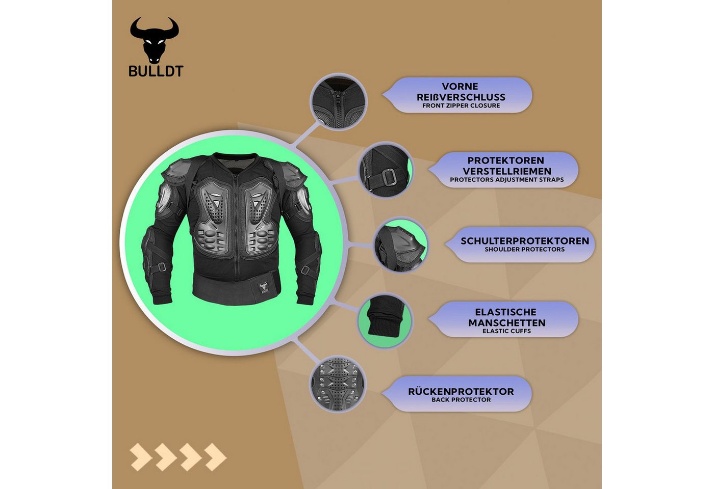 BULLDT Protektorenjacke BLD507, Protektorenjacke Motorrad Motocross Skatebording protektoren – Bild 4 von 5