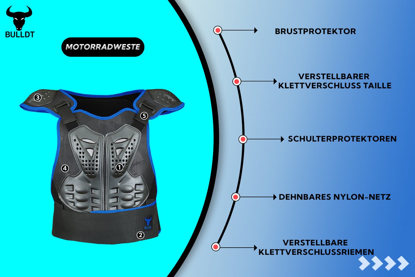 BULLDT Protektorenweste BLD508 Weste, Protektorenweste Motorrad protektoren safety Oberkörperprotektor – Bild 4 von 5
