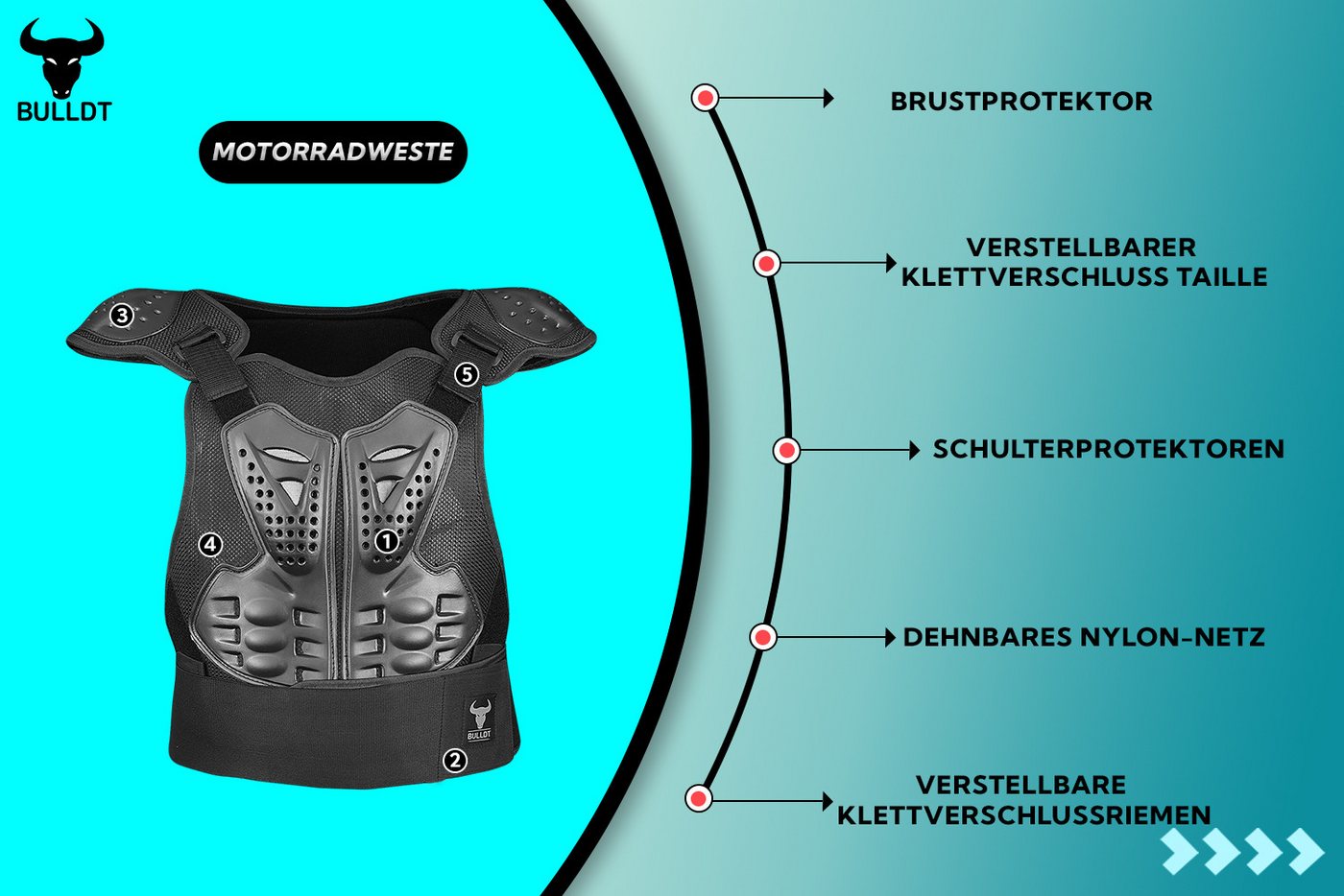 BULLDT Protektorenweste BLD508 Weste, Protektorenweste Motorrad protektoren safety Oberkörperprotektor – Bild 4 von 5