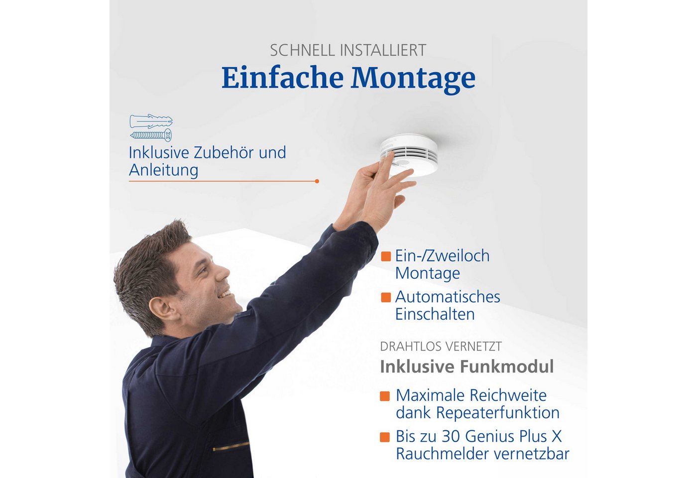 Hekatron Bundle Hekatron Genius Plus X + Funkmodul Basis X Rauchmelder (Funkmodul Basis X inklusive, App-fähig, Q-Label, VdS, 85 dB(A) – Bild 4 von 5