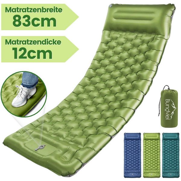 Bundviel Isomatte Camping Selbstaufblasend 12cm Dicke Luftmatratze Utraleicht mit Fußp, Ultraleicht 196x70x12cm / 196x83x12cm