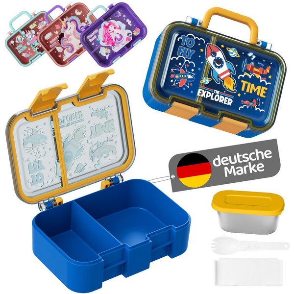 Bundviel Lunchbox Lunchbox Brotdose Kinder mit Fächern Auslaufsichere Bento-Box Brotdose, PP+ABS, (4-tlg., mit Saucenbehälter), spülmaschinenfest, kühlschrankge