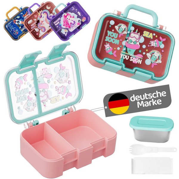 Bundviel Lunchbox Lunchbox Brotdose Kinder mit Fächern Auslaufsichere Bento-Box Brotdose, PP+ABS, (4-tlg., mit Saucenbehälter), spülmaschinenfest, kühlschrankge
