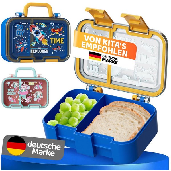 Bundviel Lunchbox Brotdose Kinder mit Fächern Bento Box Auslaufsicher Lunchbox, PP+ABS, (mit 100ml Edelstahl-Dippschale, Kindergarten und Schule - Mädchen und J