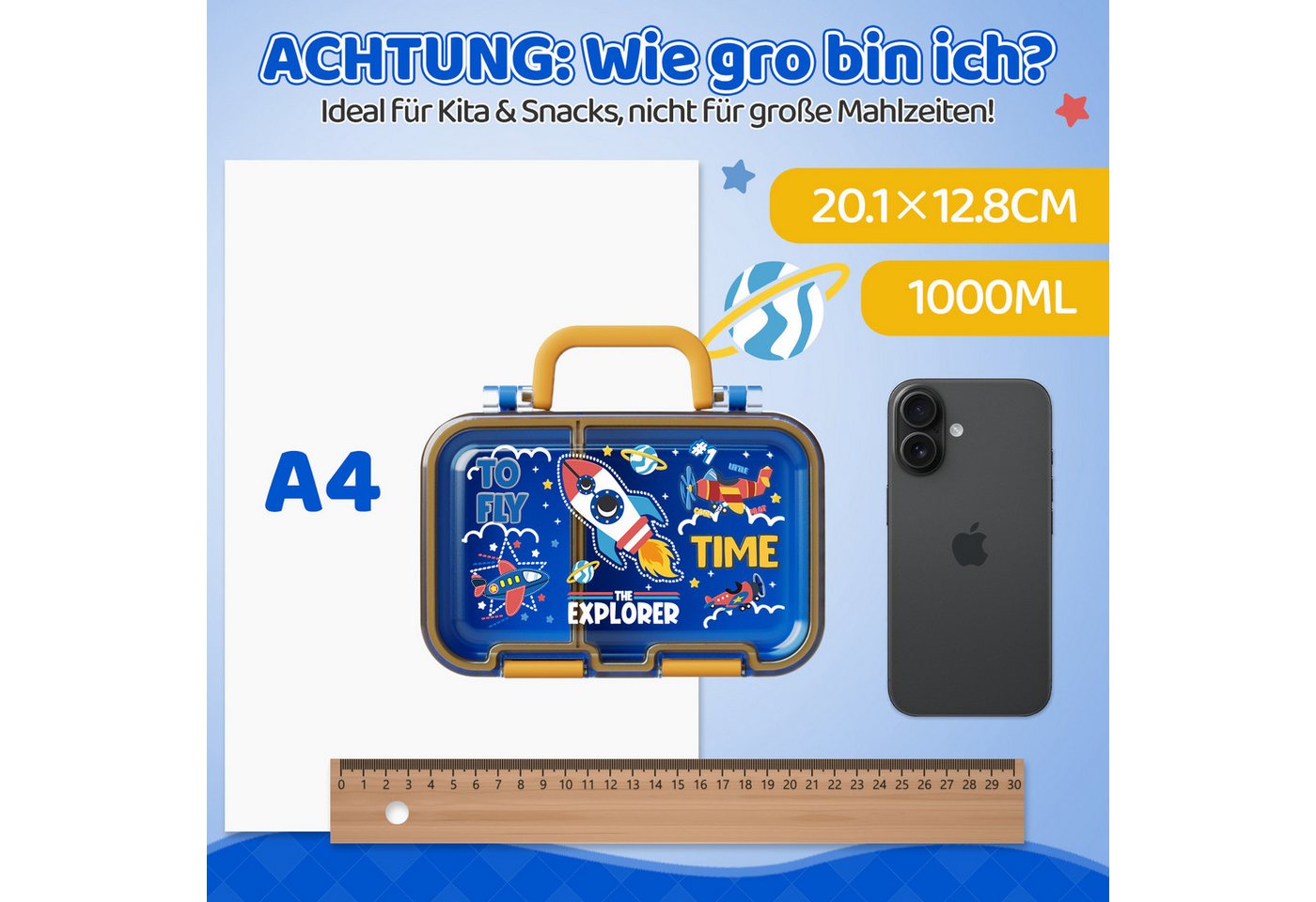Bundviel Lunchbox Brotdose Kinder mit Fächern Bento Box Auslaufsicher Lunchbox, PP+ABS, (mit 100ml Edelstahl-Dippschale, Kindergarten und Schule - Mädchen und J – Bild 4 von 5