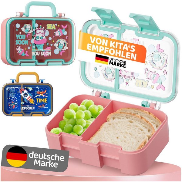 Bundviel Lunchbox Lunchbox Brotdose Kinder mit Fächern Auslaufsichere Bento-Box Brotdose, PP+ABS, (4-tlg., mit Saucenbehälter), spülmaschinenfest, kühlschrankge