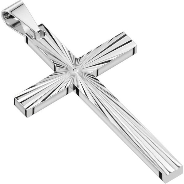 BUNGSA Anhänger Set Anhänger Kreuz gravierte Strahlen Silber aus Edelstahl Unisex (1 Paar (2 Stück), 1-tlg), Pendant Halsketten