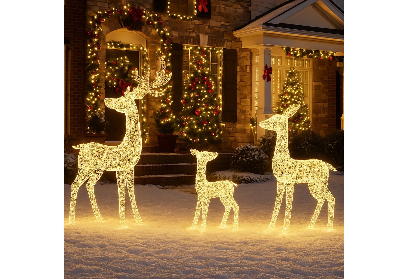 BURI Dekofigur 3er Set LED Rentiere 700 LEDs mit Timer Weihnachtsdeko Outdoor (Set, 3 St., Hirsch, Reh und Kitz), wetterfest IP44, Metall, inkl. 6 Erdnägel – Bild 2 von 5