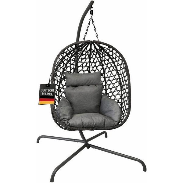 BURI Hängesessel Hängesessel Hängestuhl Anthrazit Hängeschaukel Indoor Outdoor + Kissen