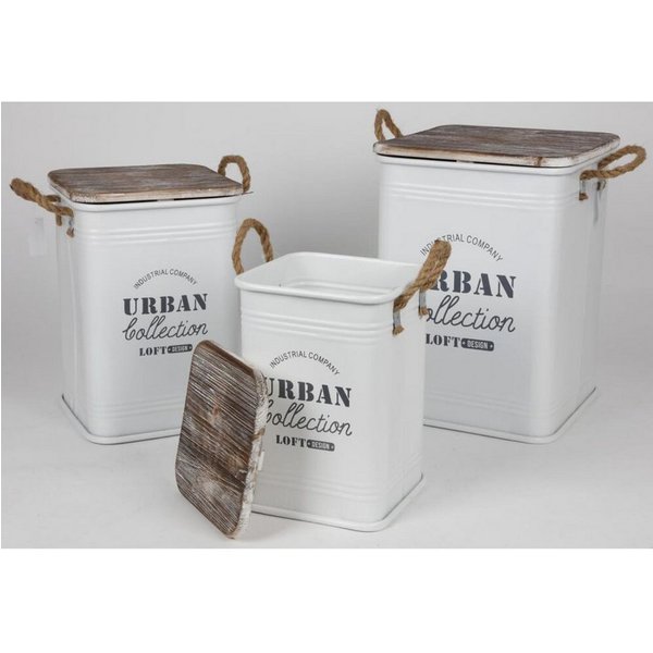 BURI Hocker 3er Set Sitztonnen Metall Hocker Deckel Dekoration Box Aufbewahrung Gä