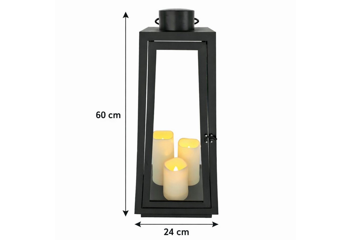 BURI Kugelleuchte LED Laterne 3 LEDs Timer 60cm Schwarz Metall Kerzenhalter Windlichter – Bild 3 von 5