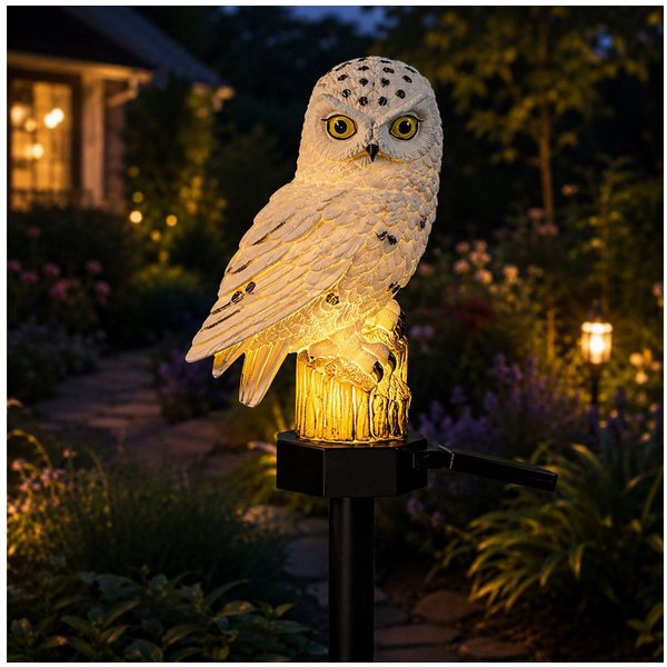 BURI Kugelleuchte Solar Eule Gartenleuchte 43cm LED Solarfigur Gartendeko Außenleuchte