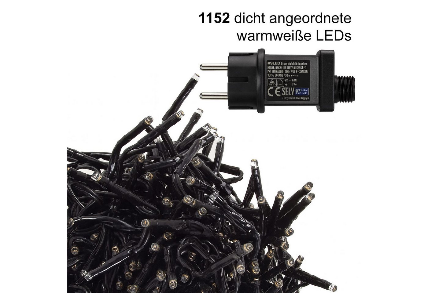 BURI Lichterkette LED Clusterlichterkette 11,5m warmweiß Büschellichterkette Weihnachten, 1152 LEDs, IP44, 2 Timerprogramme, 6 W – Bild 5 von 5