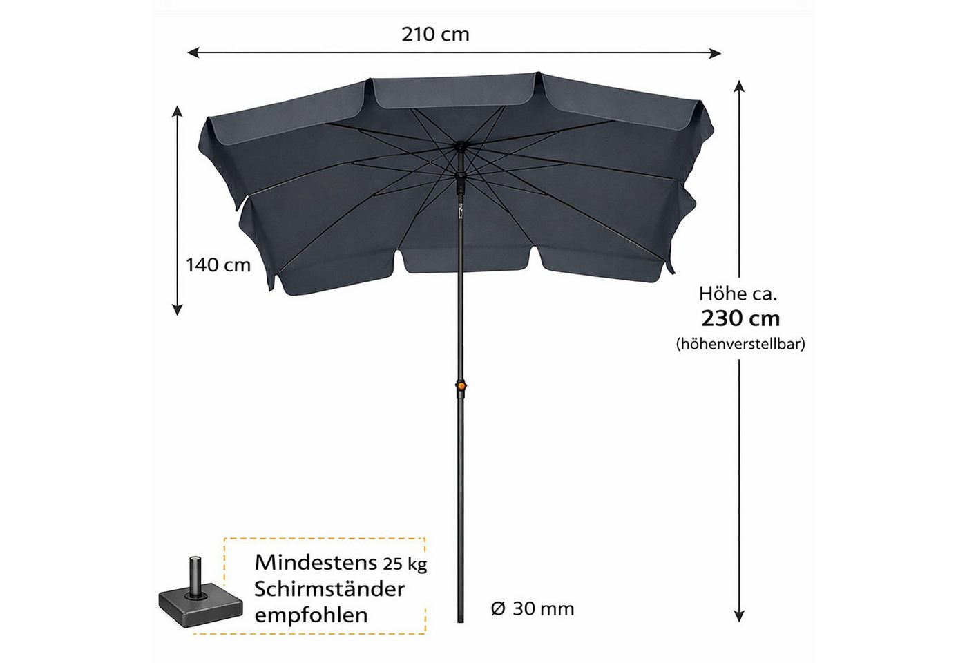 BURI Sonnenschirm Sonnenschirm Gartenschirm Balkonschirm 210x140 cm Rechteckig knickbar – Bild 4 von 5
