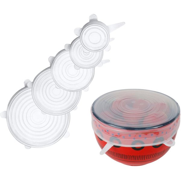 BURI Teedose Silikon-Deckel 5er-Set transparent Frischhaltedeckel wiederverwendbar, Silikon