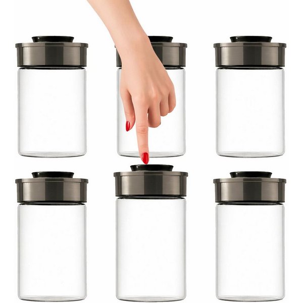 BURI Vorratsglas 6x Vakuum Vorratsglas Glas 1000ml Vorratsgläser Vakuumdeckel luftdicht, Glas