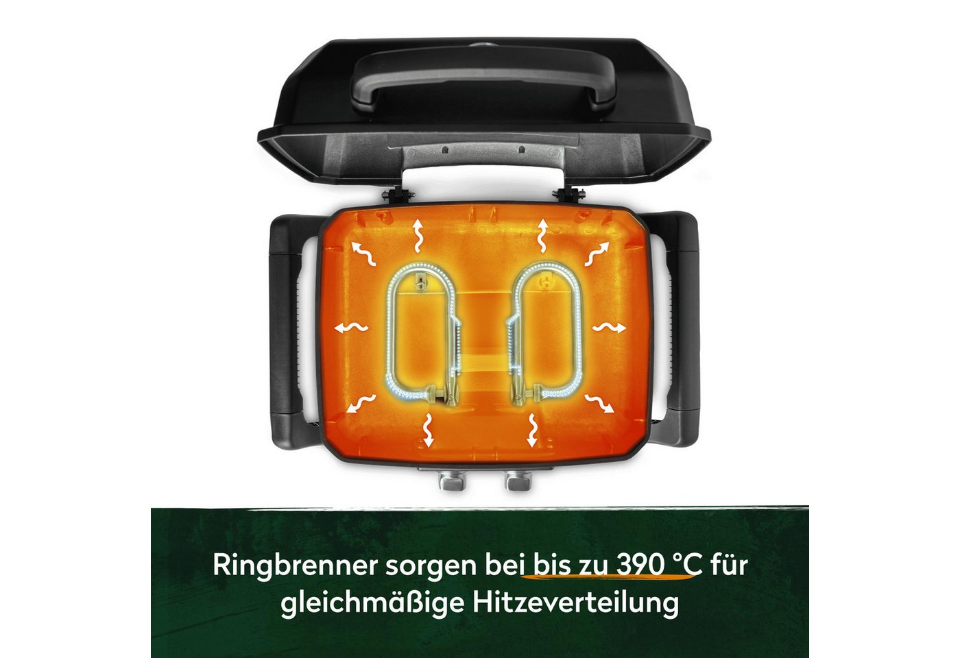 BURNHARD® Gasgrill 2-Brenner WAYNE 4,4 kW, Tragbarer Balkongrill, Tischklein mit Aludruckguss Brennkammer inkl. Abdeckhaube, Gusseisen Grillrost, #944219 – Bild 5 von 5