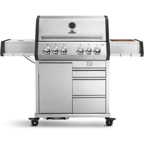 BURNHARD® Gasgrill 4-Brenner inkl. Heckbrenner, mit Gusseisen Grillrost, inkl. stabiler Abdeckhaube, Seitenkochfeld mit Infrarot Keramikbrenner - Big EARL, #945