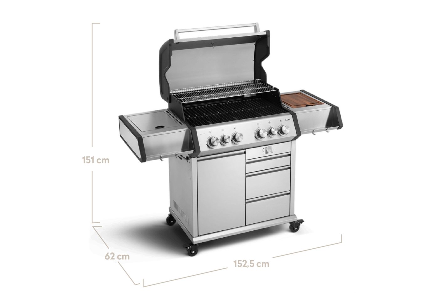 BURNHARD® Gasgrill 4-Brenner inkl. Heckbrenner, mit Gusseisen Grillrost, inkl. stabiler Abdeckhaube, Seitenkochfeld mit Infrarot Keramikbrenner - Big EARL, #945 – Bild 2 von 5