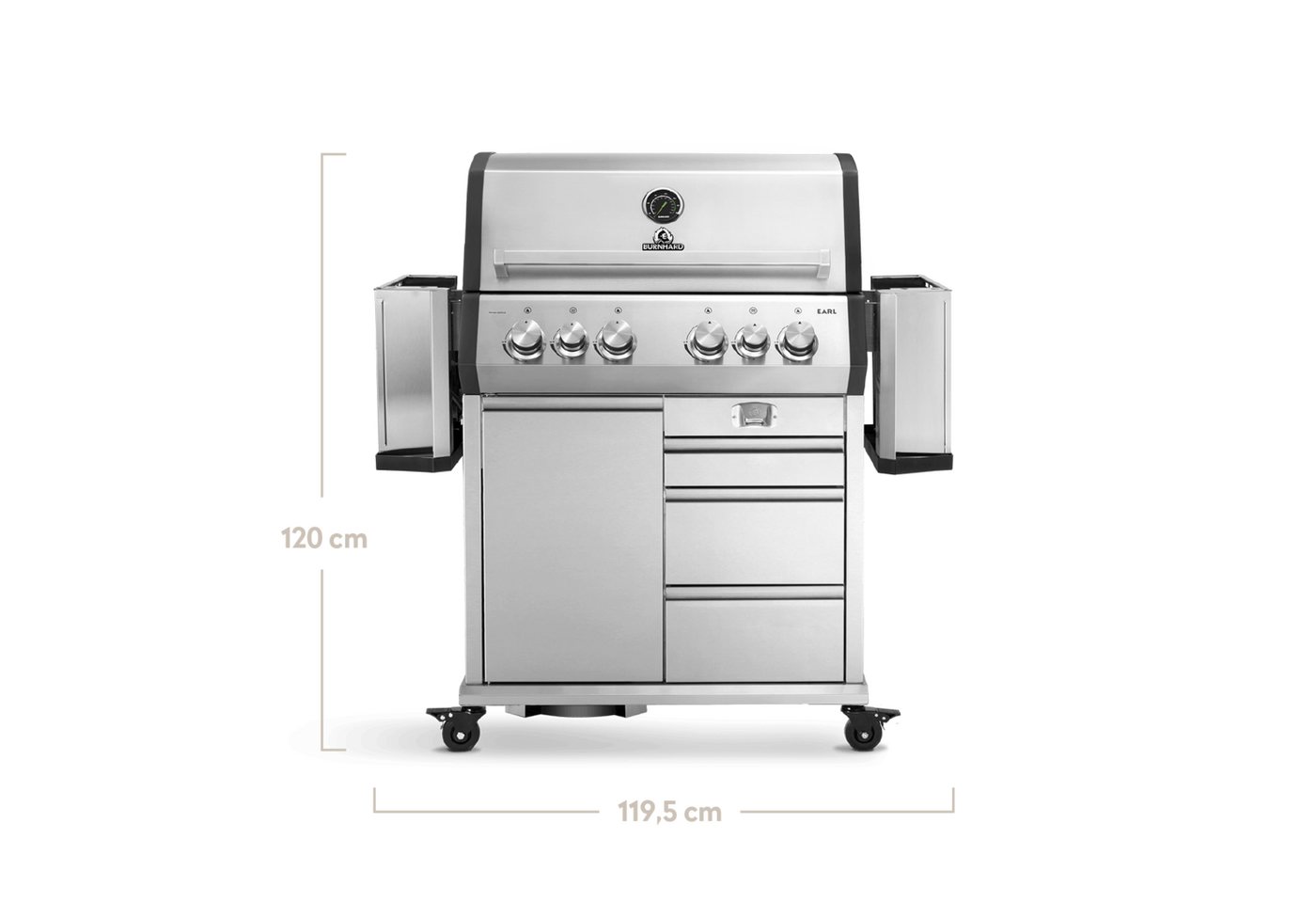BURNHARD® Gasgrill 4-Brenner inkl. Heckbrenner, mit Gusseisen Grillrost, inkl. stabiler Abdeckhaube, Seitenkochfeld mit Infrarot Keramikbrenner - Big EARL, #945 – Bild 3 von 5