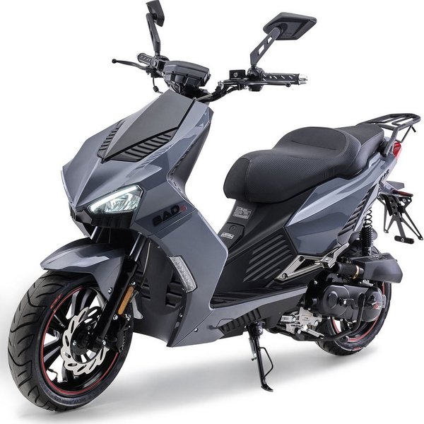 Burnout Motorroller BAD s Grau, 50 ccm, 45 km/h, Euro 5, Keyless-Go, Alarmanlage, LED-Beleuchtung
