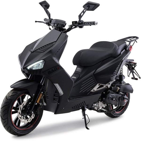 Burnout Motorroller BAD s Mattschwarz, 50 ccm, 45 km/h, Euro 5, Keyless-Go, Alarmanlage, LED-Beleuchtung