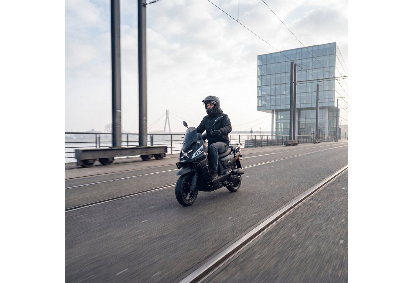 Burnout Motorroller GS-50 Mattschwarz, 50 ccm, 45 km/h, Euro 5, 4-Takt EFI, Sturzbügel, Windschild, LED-Display, USB, Gepäckträger – Bild 4 von 4