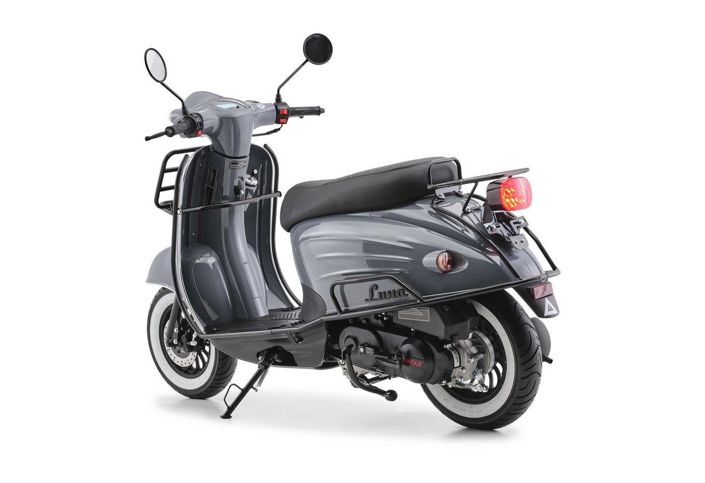 Burnout Motorroller Luna Grau, 50 ccm, 45 km/h, Euro 5, Retro-Design, LED-Licht – Bild 5 von 5