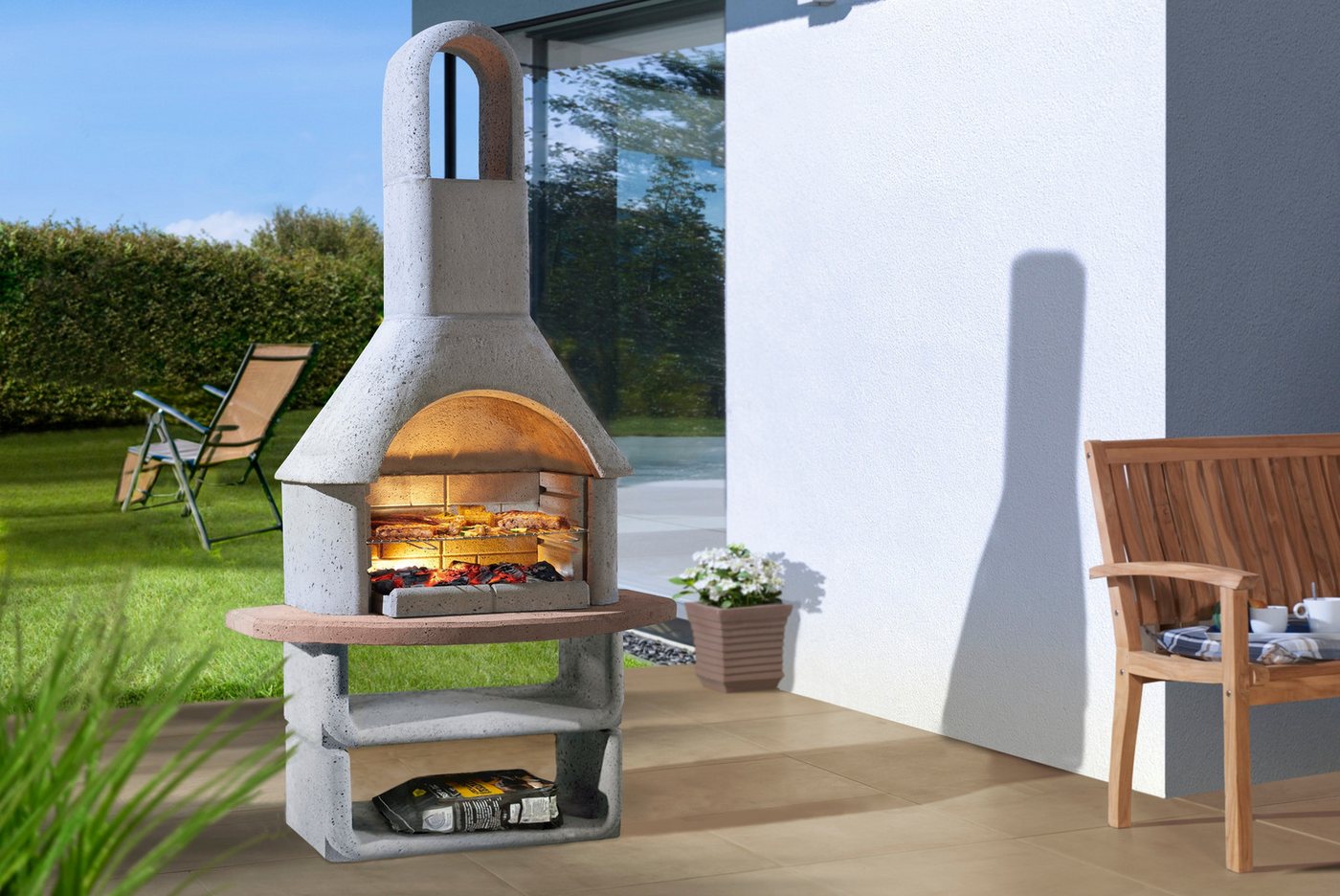 Buschbeck Grillkamin Cortina, robuster Beton-Kamin mit Grillrost, BxTxH: 110x65x206 cm – Bild 2 von 3