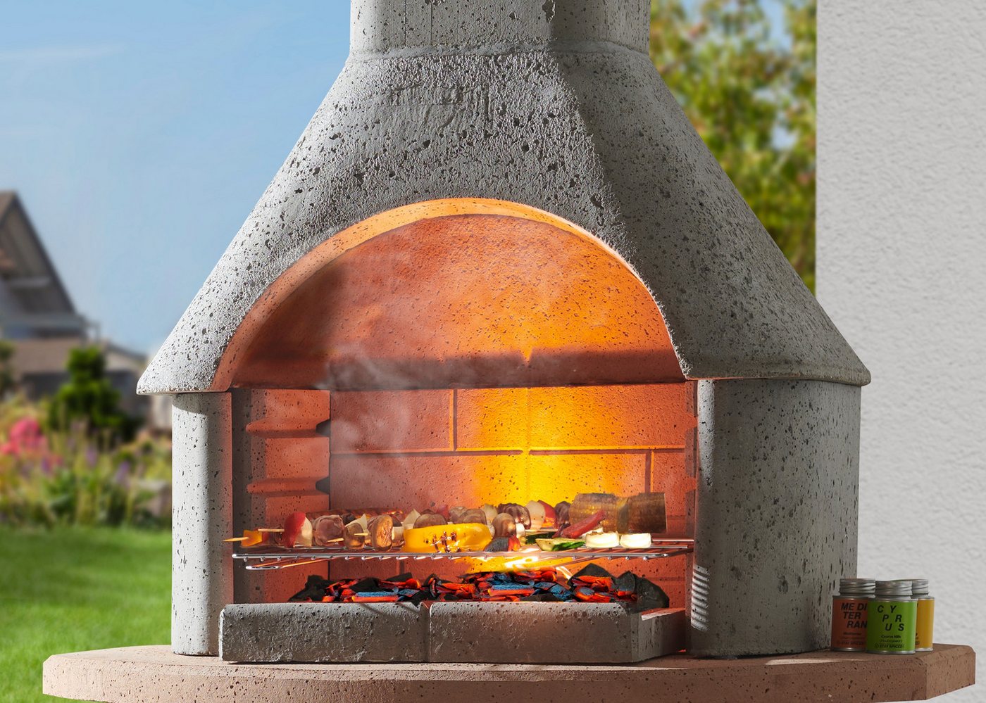 Buschbeck Grillkamin Cortina, robuster Beton-Kamin mit Grillrost, BxTxH: 110x65x206 cm – Bild 3 von 3