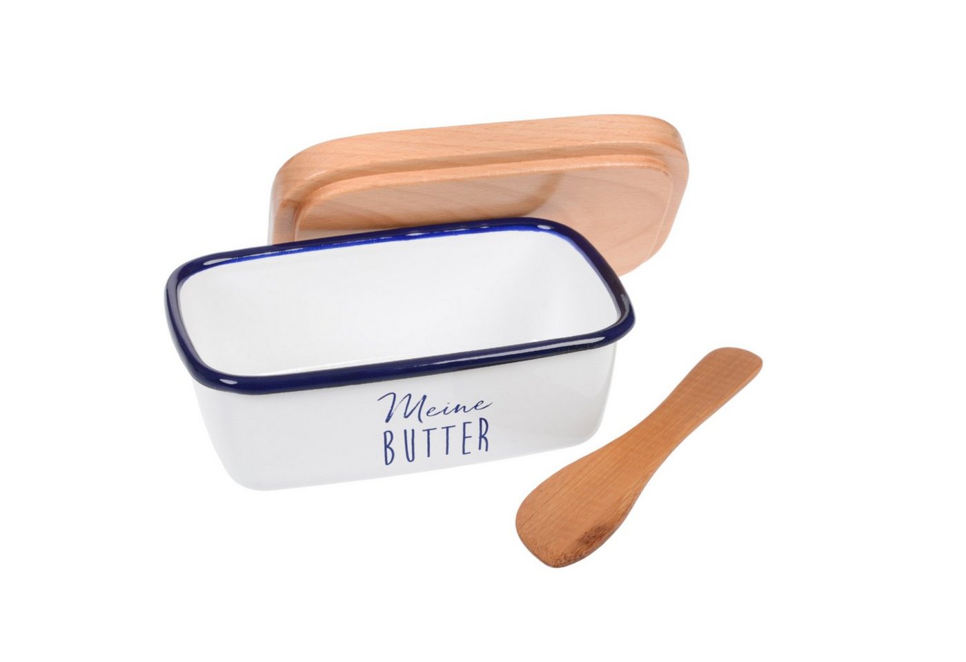 GRÄWE Butterdose GRÄWE Butterdose emailliert, mit Holzdeckel, Stahlblech – Bild 2 von 4