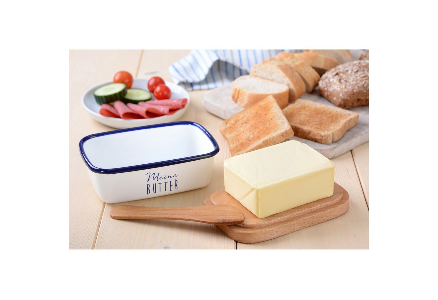GRÄWE Butterdose GRÄWE Butterdose emailliert, mit Holzdeckel, Stahlblech – Bild 3 von 4