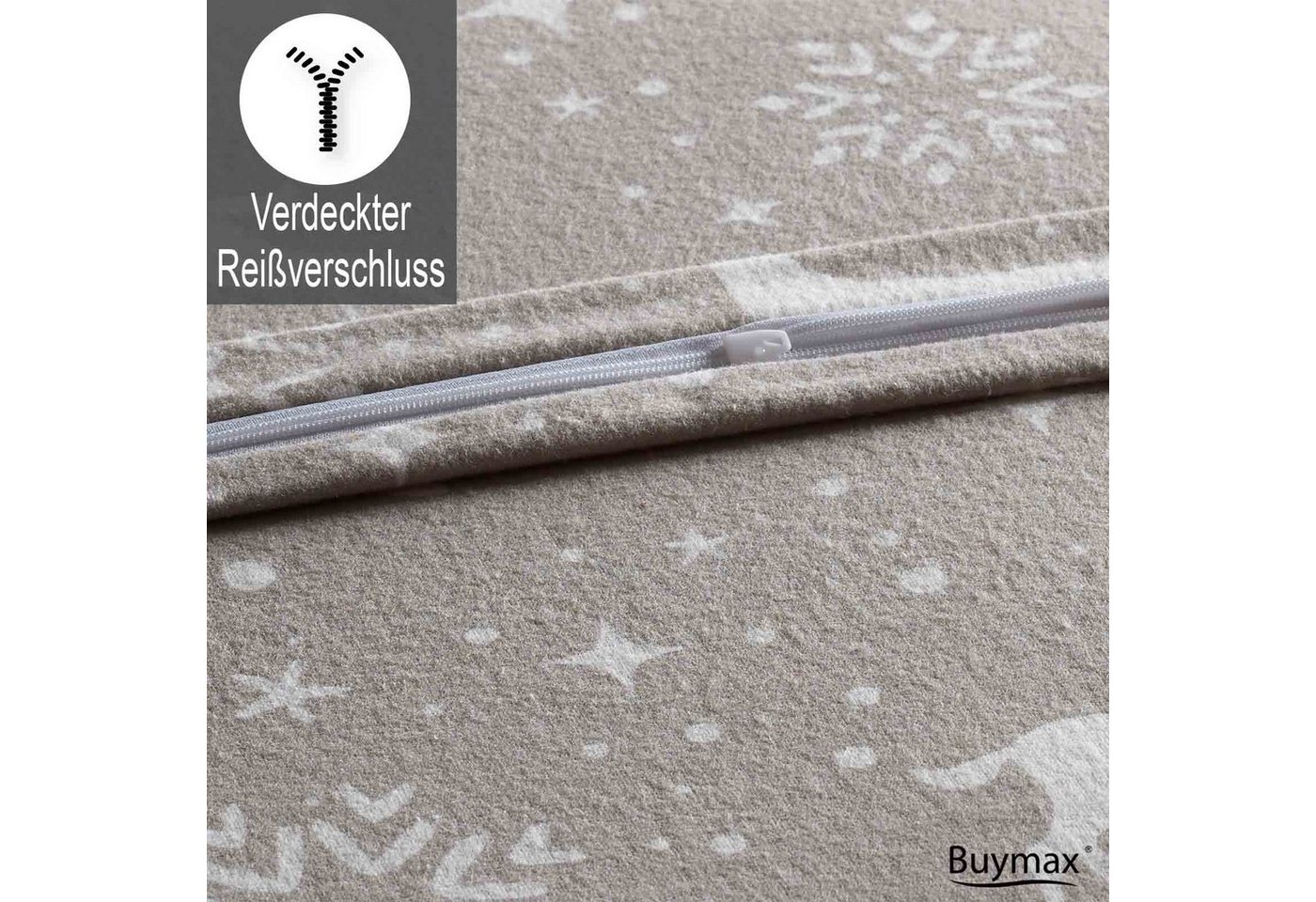 Buymax Bettwäsche, Biber, 2 teilig, 155x220 cm Flanell 100% Baumwolle Winterbettwäsche mit Reißverschluss – Bild 4 von 5