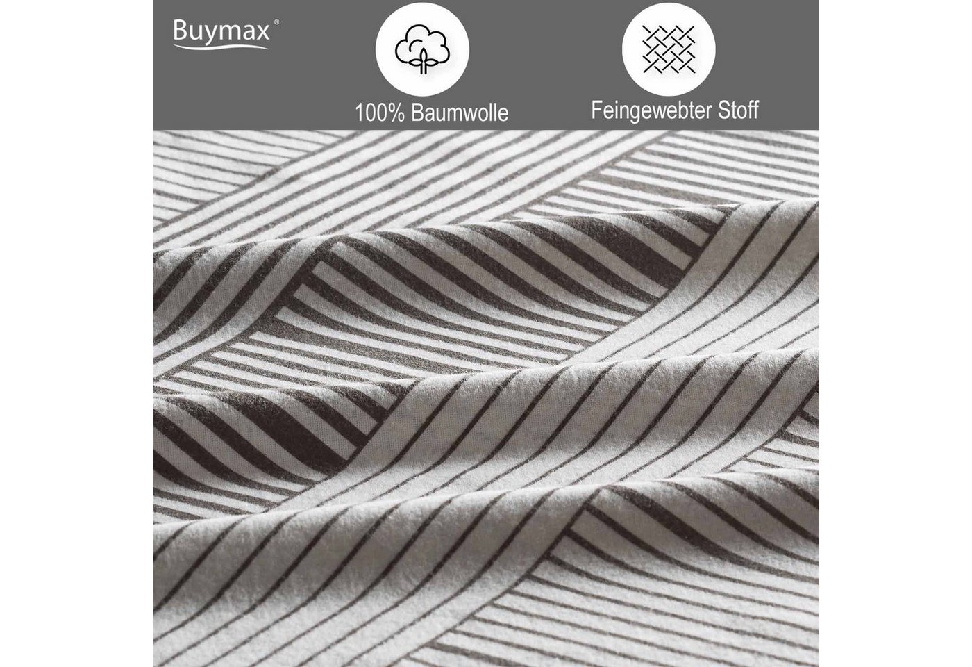 Buymax Bettwäsche, Biber, 3 teilig, 200x200 cm Flanell 100% Baumwolle Winterbettwäsche mit Reißverschluss – Bild 3 von 5